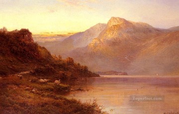 Puesta de sol en el lago Alfred de Breanski padre Pinturas al óleo